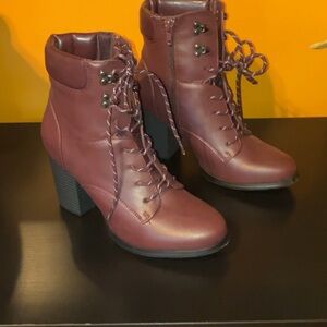 XOXO Brown Lace Up Boots with Chunky Heel